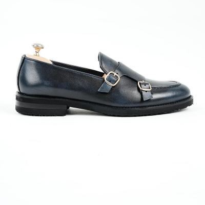 Men's Premium Brush Opening Premium Leather Calf Inner Lining Special Lightweight Eva Sole And Target Heel Shoes - Navy Blue