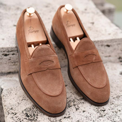 Men's Premium Metis Suede Leather Cowhide Lining Double Leather Special Hand Painted Leather Shoes - Tan