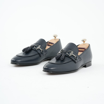 Men's Premium Float Leather Calf Inner Lining Square Sole Shoes - Navy Blue