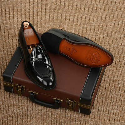 Mens Premium Leather Patent Leather Calfskin Inner Lining Double Leather Shoes - Black Patent Leather