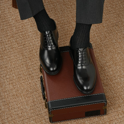 Mens Premium Leather Calfskin Lining Special Light Eva Sole Shoes - Black