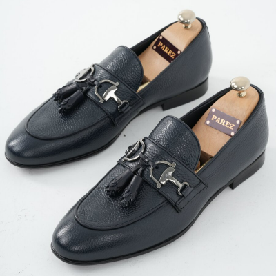 Men's Premium Float Leather Calf Inner Lining Square Sole Shoes - Navy Blue