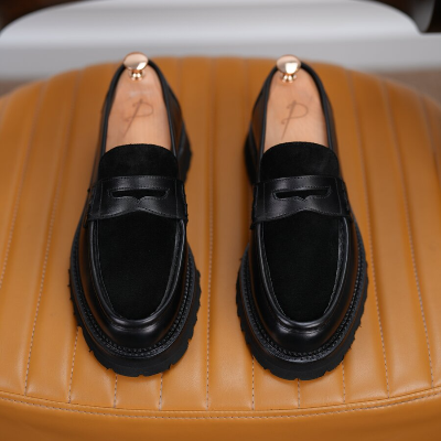 Mens Premium Suede Natural Leather Calfskin Inner Lining Special Eva Sole Shoes - Black