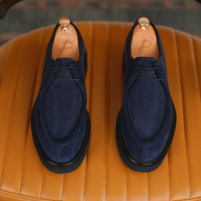 Mens Premium Suede Leather Inner Lining Calfskin Eva Sole Shoes - Navy Blue