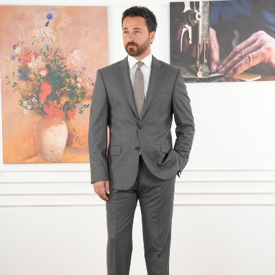 Mens Regular Italian Style Wool Mono Collar Suit Jacket Trousers - Smoke
